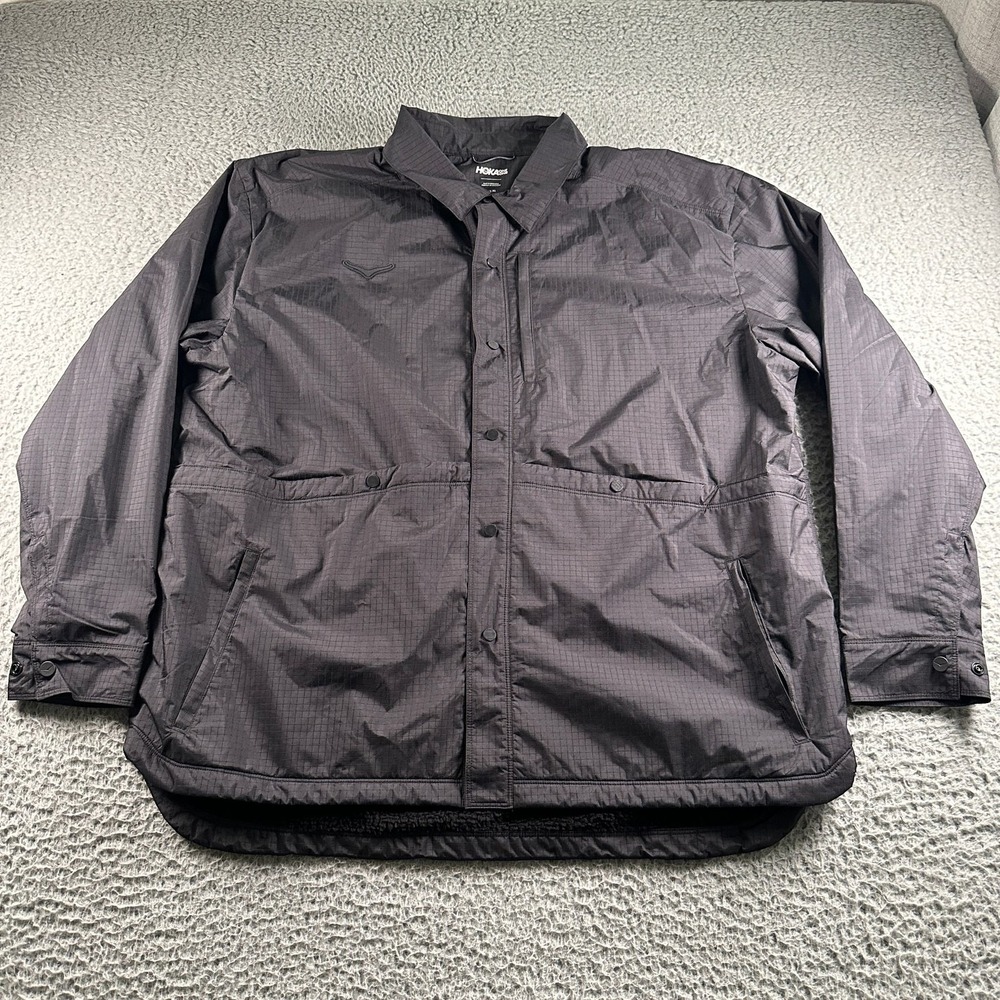 Hoka Outtrail Shirt Jacket Size XL Black Sherpa Lined Ripstop‎ Snap Front